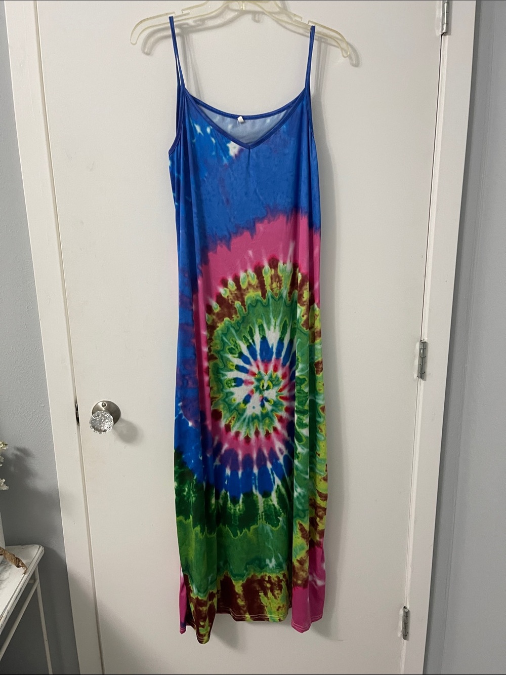 Spiral Tie-Dye Maxi Dress - Blue, Pink & Green